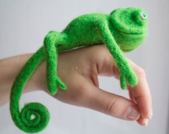 Künstler Reptil, Umweltfreundliches Spielzeug, Wolle Chamäleon, Gefilztes Chamäleon, Reptil, Spielzeug Filz, Nadelgefilzte Tiere, Eidechse, Geburtstagsgeschenk