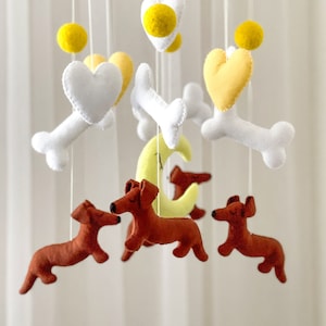 Dogs baby mobile, Dachshund Mobile, gender neutral mobile, Puppy cot mobile felt, Felt ball mobile crib, Pet Mobile, Dog Mobile