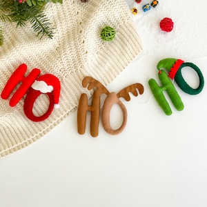 Handmade Felt “HO HO HO” Ornaments – Christmas Tree Letters, Santa Elf Reindeer Holiday Decor