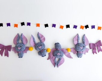 Cute Halloween Felt Bat Garland – Handmade Nursery & Kids Room Decor, Soft Felt Banner for Baby Shower, Party or Playroom