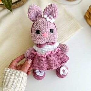 Handmade Pastel crochet rabbit in dress, knitted bunny, handmade bunny toy, crochet Rabbit plushie, amigurumi Rabbit, baby shower gift
