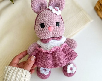 Handmade Pastel crochet rabbit in dress, knitted bunny, handmade bunny toy, crochet Rabbit plushie, amigurumi Rabbit, baby shower gift