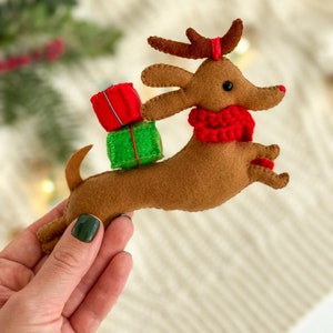 Christmas dog ornament Felt funny dog Christmas dog Christmas Ornaments Christmas gifts, Christmas decor Felt dachshund dog ornament image 7