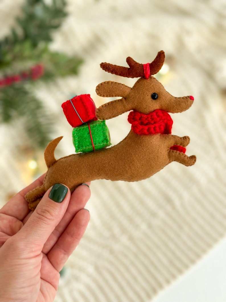 Christmas dog ornament Felt funny dog Christmas dog Christmas Ornaments Christmas gifts, Christmas decor Felt dachshund dog ornament image 7