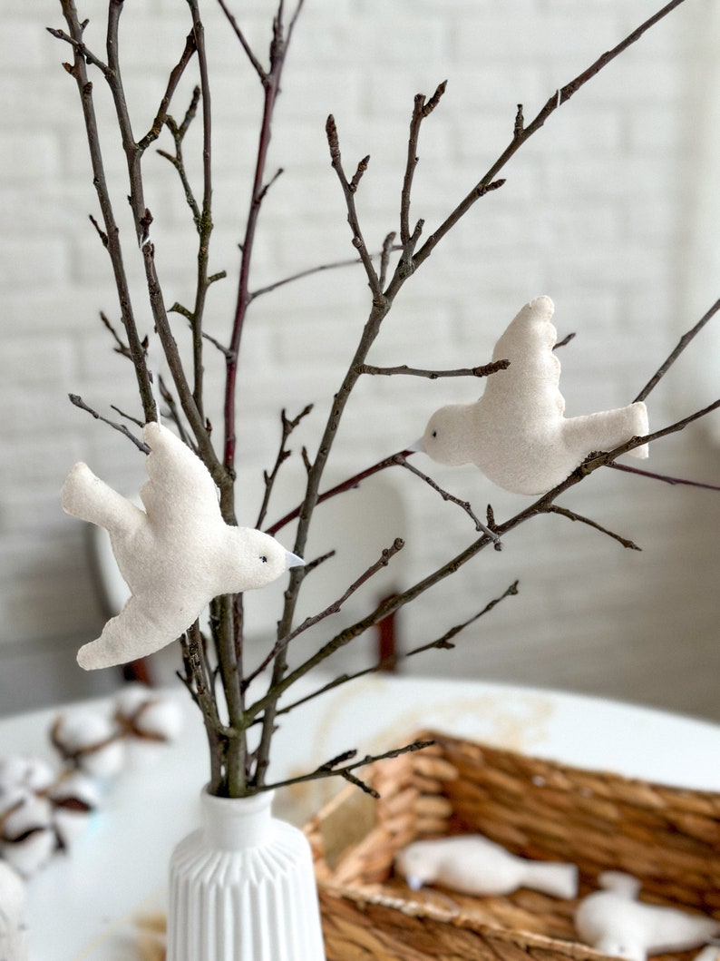 Felt White Bird Ornaments, Easter ornament, Easter decorations, Easter gifts, Easter Tree Decor, Wedding decorations, holiday ornaments image 1