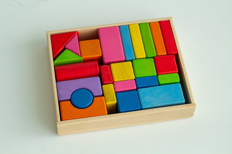 Montessori Wooden Toy Baby Blocks Educational Toys Building Blocks Set Rainbow Color Montessori Toy Waldorf Toy Natural construction toys image 4