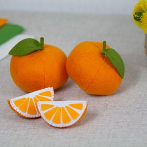 Orange play food, Citrus fruits felt, Toy Orange stuffed toys for baby, pretend play kids kitchen, cooking toys, farmers market image 1