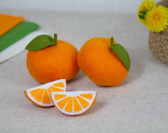 Orange play food, Citrus fruits felt, Toy Orange stuffed toys for baby, pretend play kids kitchen, cooking toys, farmers market