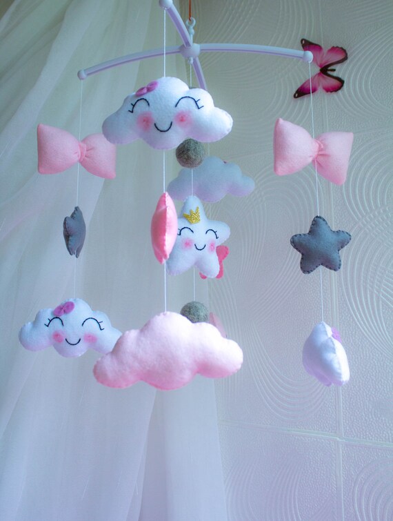 Baby Mobile Baby Crib Mobile Felt Mobile Pink Star Cloud Etsy