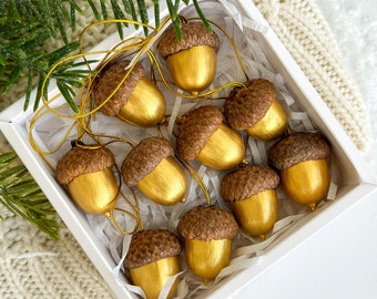Gold acorn ornaments Set of 10/20/30 Hand painted acorns Gold acorns box Autumn decoration Acorn tree ornaments Handmade christmas ornaments