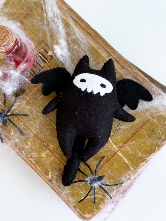 Skull Mask Black Cat Plush: Handmade Gothic Halloween Ornament - Etsy