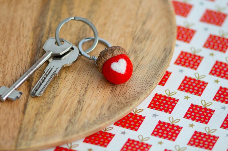 Handmade keychain "Love" gifts for her valentines day Wool white and red acorn keychain Cute keychain Small gifts for valentines day image 9