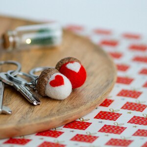 Handmade keychain "Love" gifts for her valentines day Wool white and red acorn keychain Cute keychain Small gifts for valentines day image 3