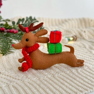 Christmas dog ornament Felt funny dog Christmas dog Christmas Ornaments Christmas gifts, Christmas decor Felt dachshund dog ornament image 2