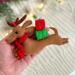 Christmas dog ornament Felt funny dog Christmas dog Christmas Ornaments Christmas gifts, Christmas decor Felt dachshund dog ornament image 4