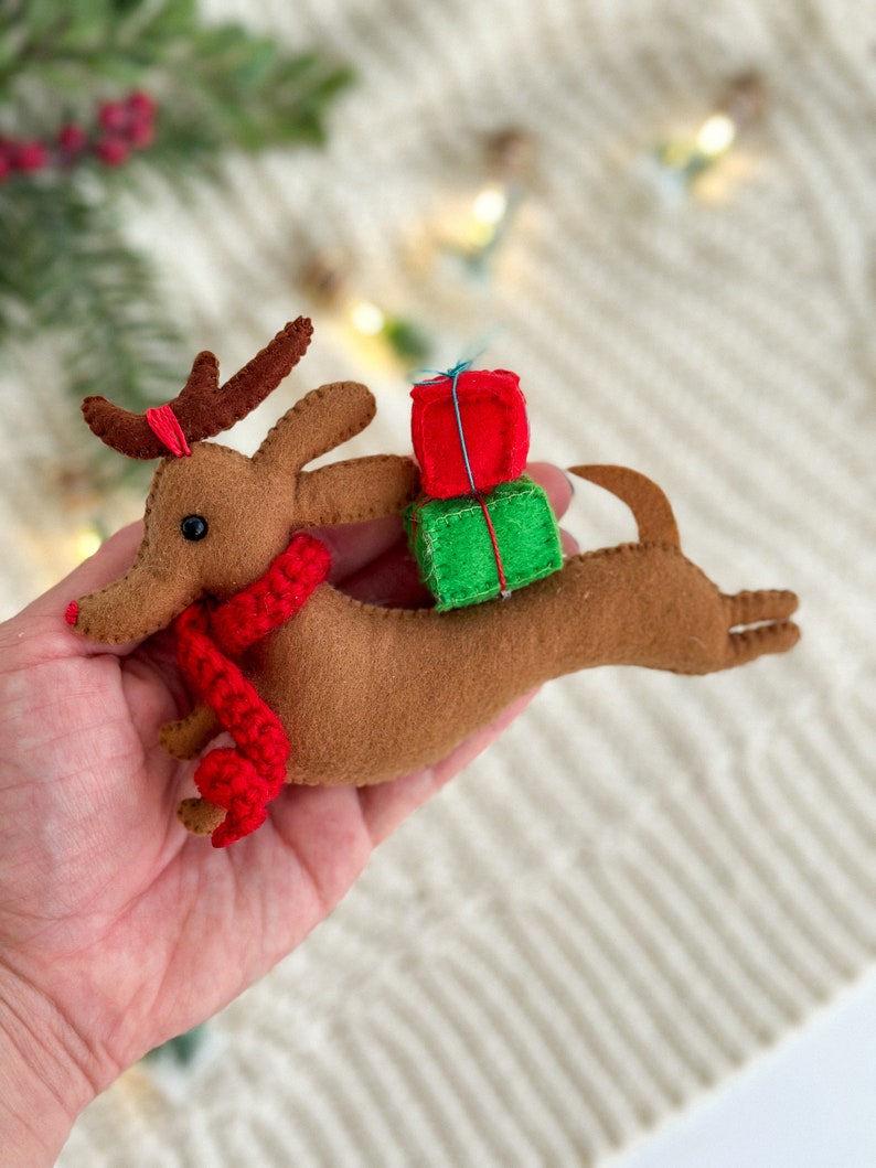 Christmas dog ornament Felt funny dog Christmas dog Christmas Ornaments Christmas gifts, Christmas decor Felt dachshund dog ornament image 4