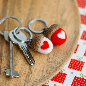 Handmade keychain "Love" gifts for her valentines day Wool white and red acorn keychain Cute keychain Small gifts for valentines day image 2