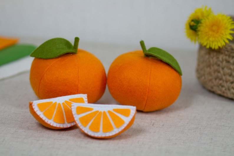 Orange play food, Citrus fruits felt, Toy Orange stuffed toys for baby, pretend play kids kitchen, cooking toys, farmers market image 2