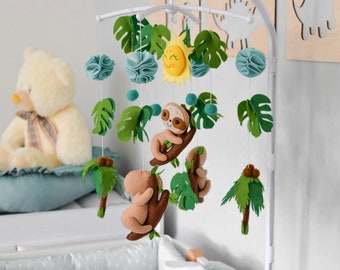 Safari Baby Mobile -  jungle nursery mobile - Newborn Gift - sloth baby shower - safari nursery decor - Crib mobile - sloth ornament