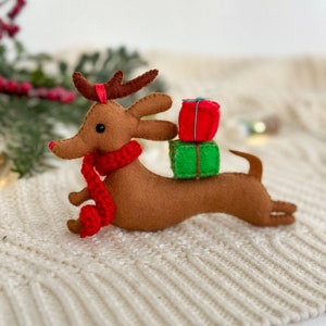 Christmas dog ornament Felt funny dog Christmas dog Christmas Ornaments Christmas gifts, Christmas decor Felt dachshund dog ornament image 1