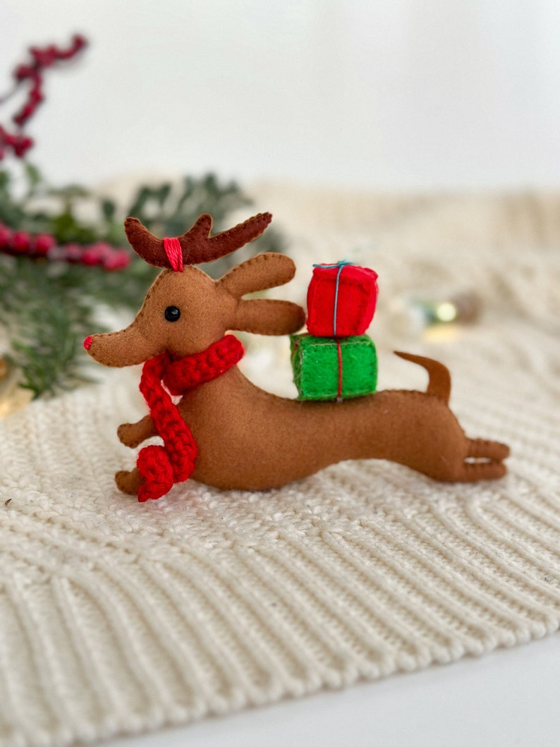 Christmas dog ornament Felt funny dog Christmas dog Christmas Ornaments Christmas gifts, Christmas decor Felt dachshund dog ornament image 1