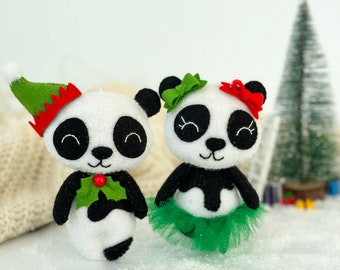 Christmas panda ornaments Set of 2 Christmas decor Christmas Tree Decorations Christmas gifts Cute panda gifts Panda christmas ornament