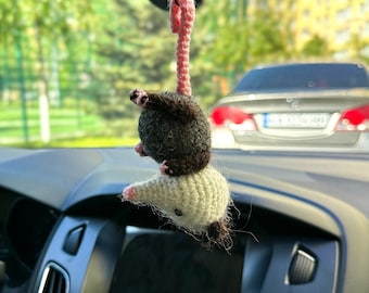 Opossum car accessories, car charm for mirror, car decorations, Crochet Hanging Opossum, dashboard decor, opossum ornament Crochet car charm