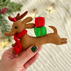 Christmas dog ornament Felt funny dog Christmas dog Christmas Ornaments Christmas gifts, Christmas decor Felt dachshund dog ornament image 3