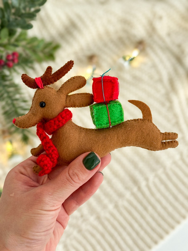 Christmas dog ornament Felt funny dog Christmas dog Christmas Ornaments Christmas gifts, Christmas decor Felt dachshund dog ornament image 3