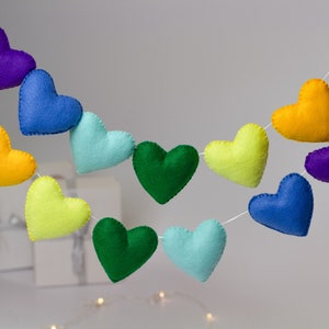 Valentine Heart Garland Fall In Love Banner, Valentines Decor, Valentines Banner Multicolored Garland, Heart Felt Garland, rainbow Garland image 1