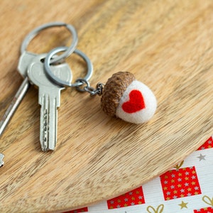 Handmade keychain "Love" gifts for her valentines day Wool white and red acorn keychain Cute keychain Small gifts for valentines day image 5