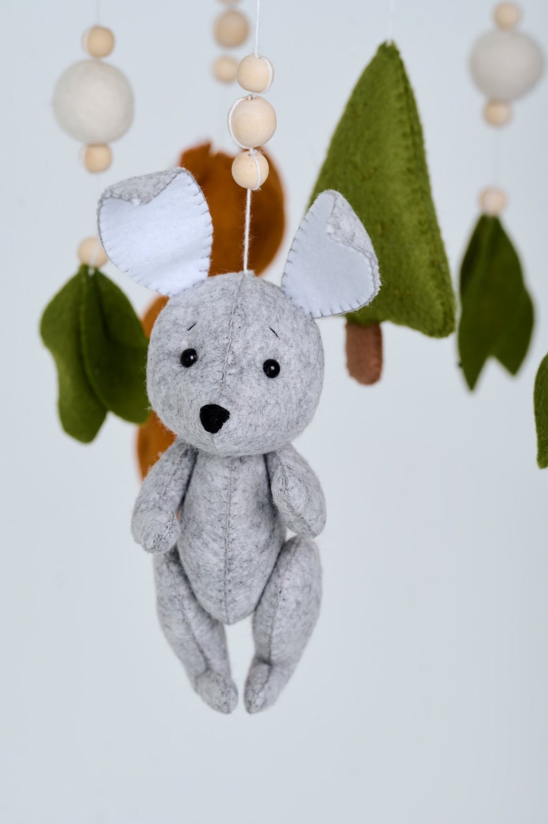 Baby mobile woodland, Baby mobile neutral animals, felt nursery mobile, forest baby mobile, wolf baby mobile, woodland animal baby mobile image 6