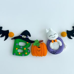 Handmade Felt Halloween Garland – BOO Banner with Ghost, Pumpkin & Bats – Cute Spooky Party or Kids Room Decoration
