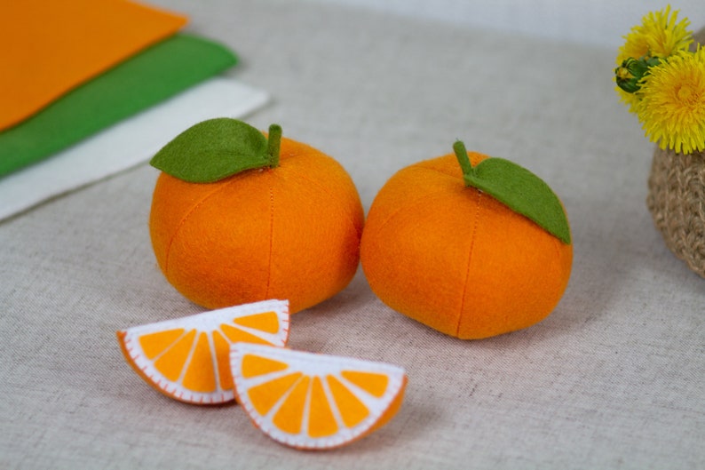 Orange play food, Citrus fruits felt, Toy Orange stuffed toys for baby, pretend play kids kitchen, cooking toys, farmers market image 5