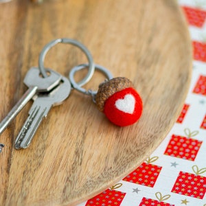Handmade keychain "Love" gifts for her valentines day Wool white and red acorn keychain Cute keychain Small gifts for valentines day red