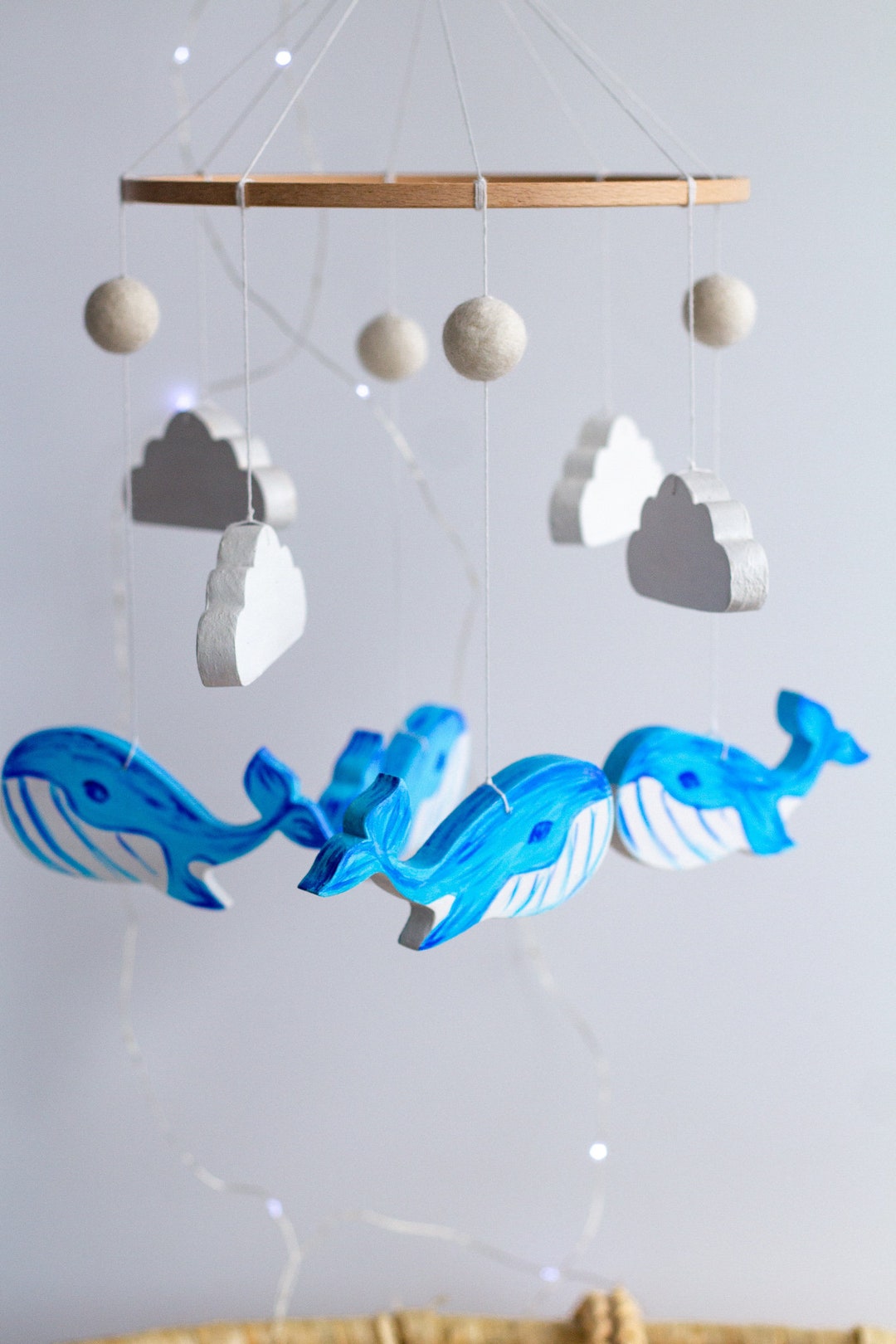 Wooden Baby Crib Mobile Under the Sea, Wooden Baby Mobile, Whale Baby