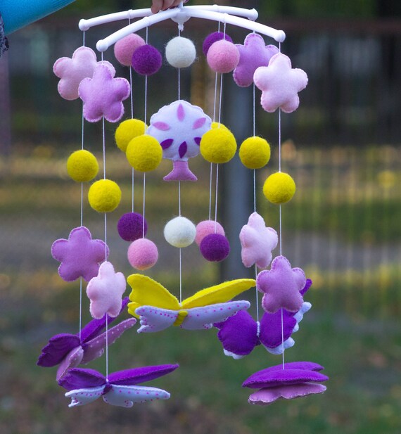 Baby mobile Butterfly Baby Mobile Purple Butterflies Hanging Etsy