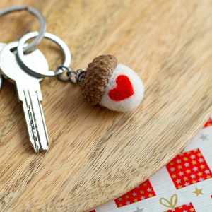 Handmade keychain "Love" gifts for her valentines day Wool white and red acorn keychain Cute keychain Small gifts for valentines day white