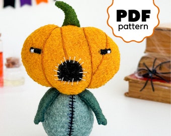 Felt Halloween pumpkin pattern PDF pattern Easy pattern Halloween Halloween pumpkin Halloween ornament tutorial Felt halloween DIY ornament
