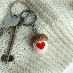 Handmade keychain "Love" gifts for her valentines day Wool white and red acorn keychain Cute keychain Small gifts for valentines day image 4