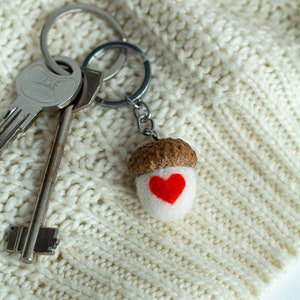 Handmade keychain Love gifts for her valentines day Wool white and red acorn keychain Cute keychain Small gifts for valentines day image 4