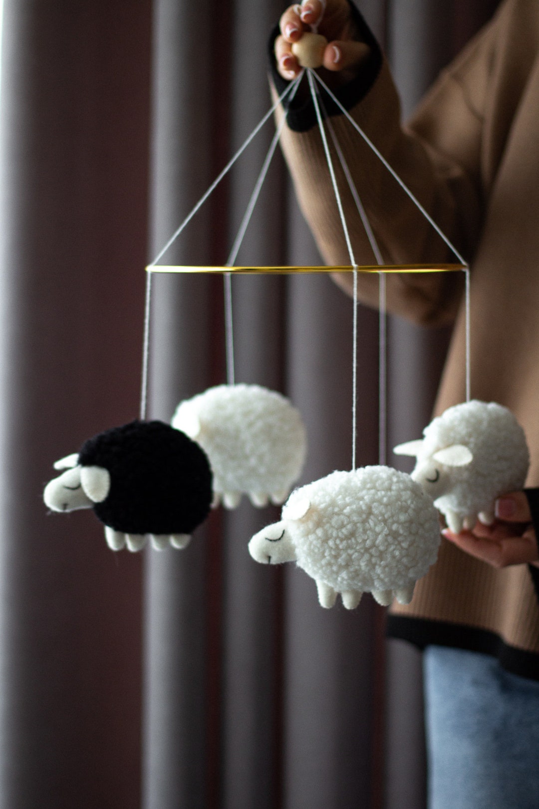 Boucle Sheep Baby Mobile, Sheep Nursery Mobile, Neutral Mobile Baby Boy
