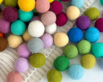 Felt Pom Poms 2.5 cm DIY Felt Ball Garland, Wool Felt Balls, felted custom wool poms for crafting DIY Mobile or Garland Craft Your Own Decor