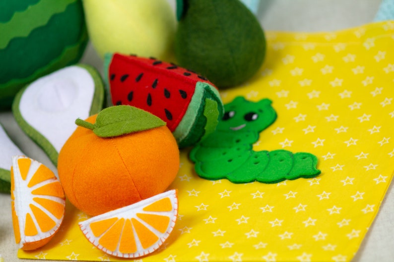 Orange play food, Citrus fruits felt, Toy Orange stuffed toys for baby, pretend play kids kitchen, cooking toys, farmers market image 6