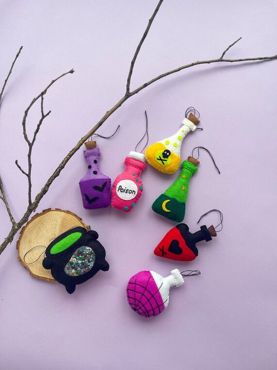 Halloween Potion Bottle Decoration, Felt Poison Bottle, Witch Decor, Halloween tree ornaments, Halloween tiered tray decor, Spooky Decor