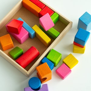 Montessori Wooden Toy Baby Blocks Educational Toys Building Blocks Set Rainbow Color Montessori Toy Waldorf Toy Natural construction toys image 2