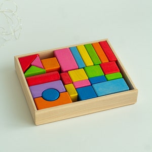 Montessori Wooden Toy Baby Blocks Educational Toys Building Blocks Set Rainbow Color Montessori Toy Waldorf Toy Natural construction toys