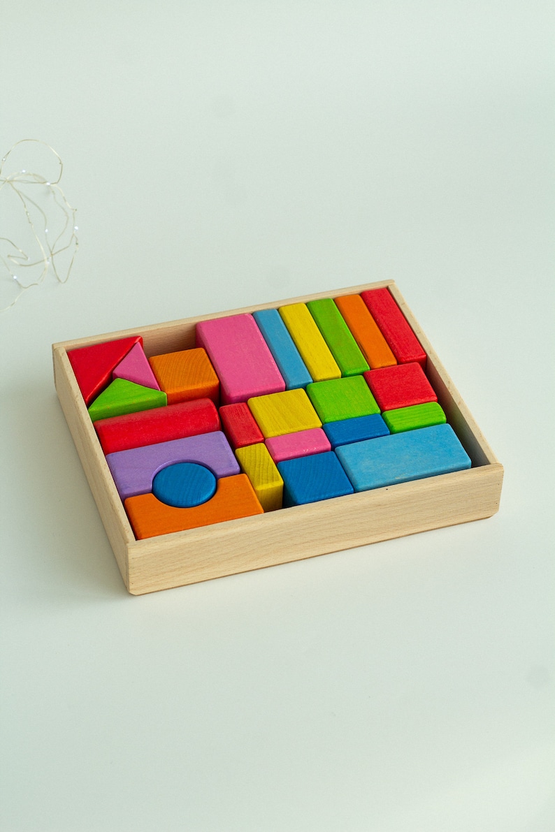 Montessori Wooden Toy Baby Blocks Educational Toys Building Blocks Set Rainbow Color Montessori Toy Waldorf Toy Natural construction toys image 1