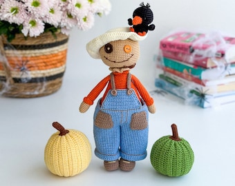 Amigurumi-vogelverschrikkerpop, gehaakte vogelverschrikkerpop, Halloweencadeau, gehaakte vogelverschrikker, halloween-decor, Halloween-vogelverschrikkerspeelgoed