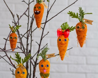 Fröhliche Karotte Filz Ornament mit personalisierten Tags, Osterkarotten Ornament, Osterdekorationen, Ostergeschenke, Osterbaum Dekor